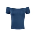 thumbnail image 1 of INSPIRAR CHIC Blusa de Mujer de Manga Corta Off the Shoulder de Longitud de Cadera Sólida L Azul Marino, 1 of 6