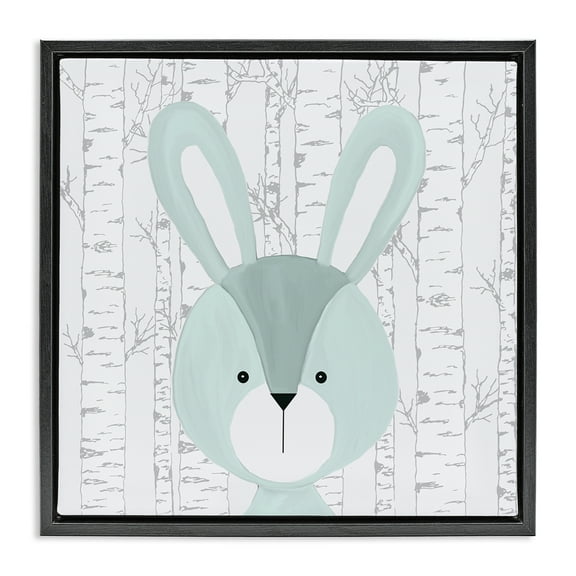Stupell Industries Charming Bunny on Birch Animals Painting Black Floater Framed Canvas Art Print Wall Art, 18 x 18