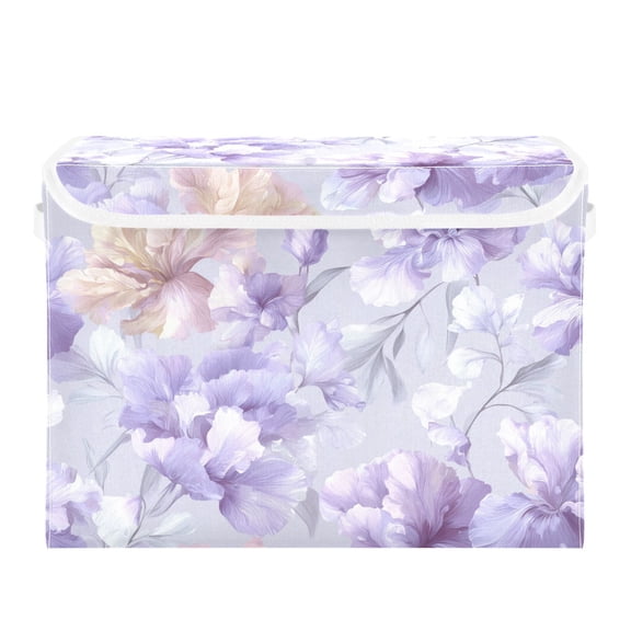 Delicate Lavender Color Flowers Foldable Storage Bins with Lids Handles Collapsible Storage Containers Tote Boxes 16.5 x 12.6 x 11.8 inches