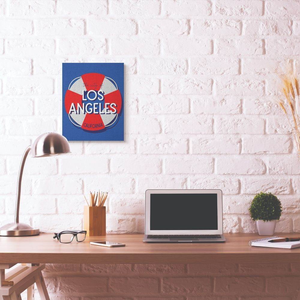Stupell Industries Los Angeles Beach Coast Ocean Blue Red Word Design Canvas Wall Art by Daphne Polselli