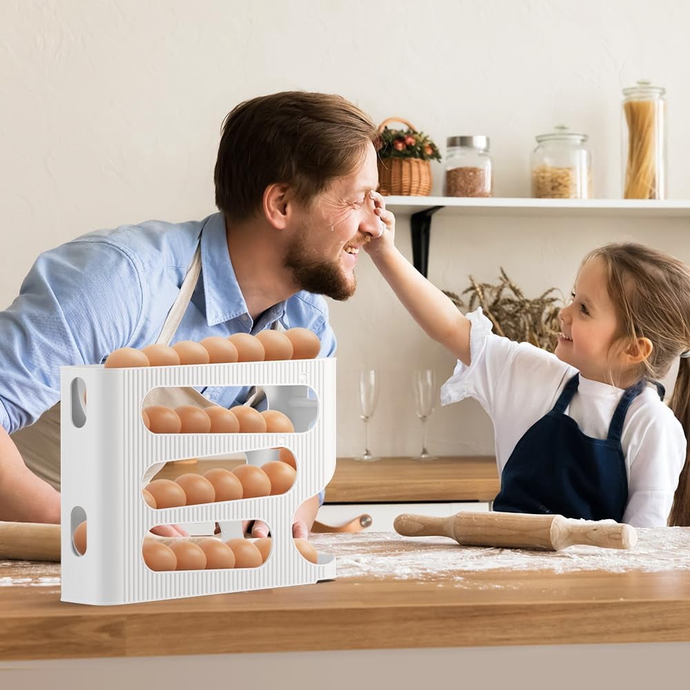 2-Pack Automatic Rolling Egg Dispenser for Refrigerator, Egg Rack Holds 56 Large Eggs, Space Saving Egg Holder & Organizer Tray, Fridge Storage, Easy Access