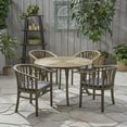 thumbnail image 3 of GDF Studio Bijan Outdoor Acacia Wood 5 Piece Dining Set with Cushion, Gray and Dark Gray, 3 of 13