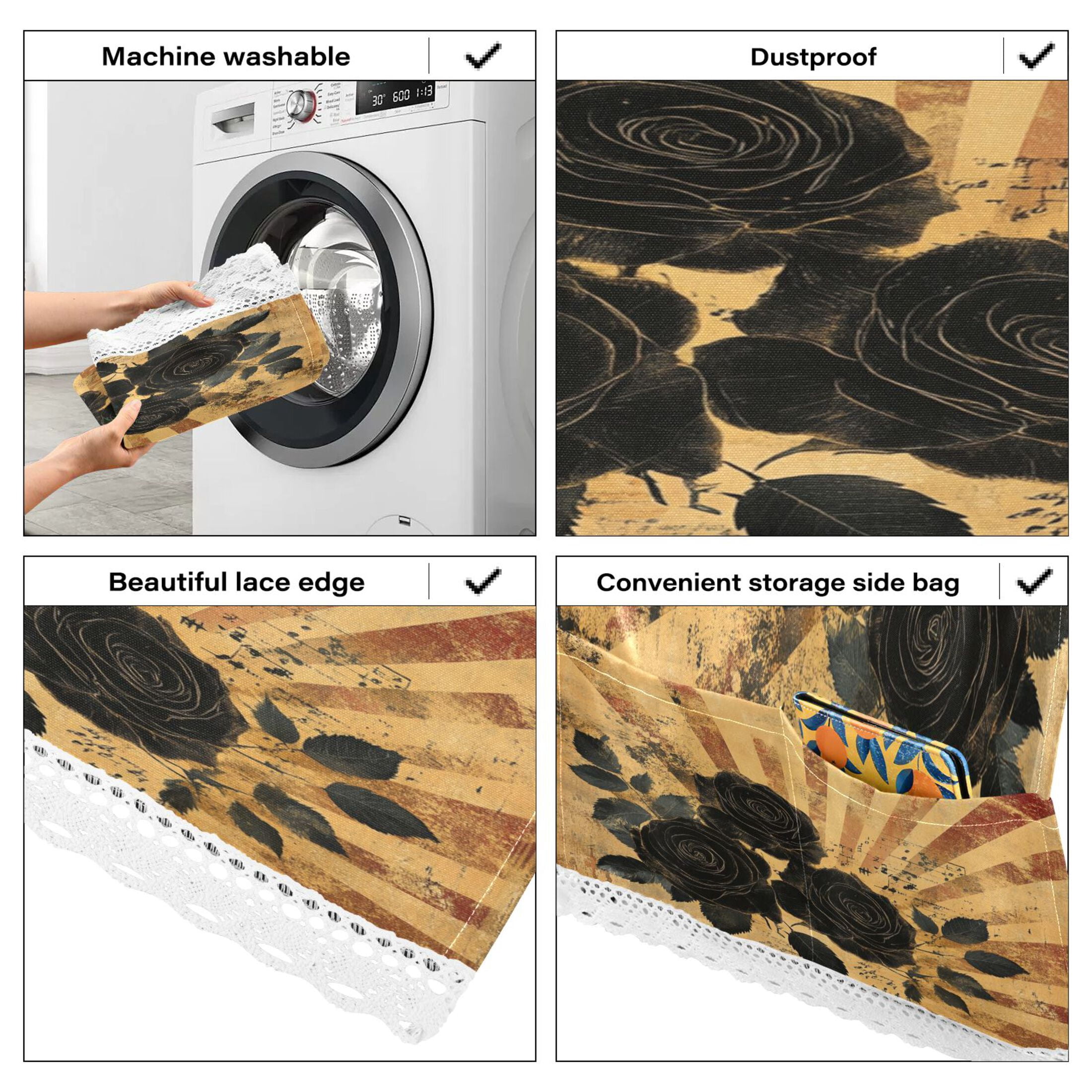 WOBOGO Notes Black Rose Washing Machine Cloth Dryer Refrigerator Top Cover Protective Non-Slip Mat For Kitchen Laundry