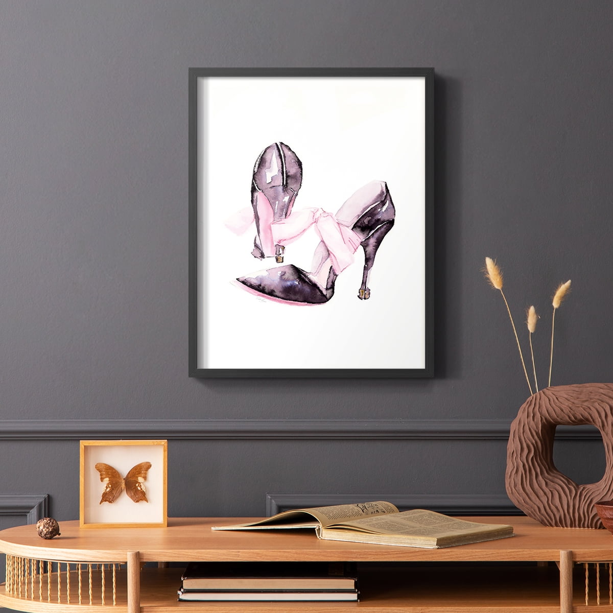 Bow Stilettoes in Paper Solid Wood 22 x 28 Framed Print