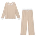 thumbnail image 6 of Fantaslook Color Block Pajamas for Women Crew Neck Tops Long Loungewear Pants Spliced 2 Piece Outfits Sets with Pockets, 6 of 10