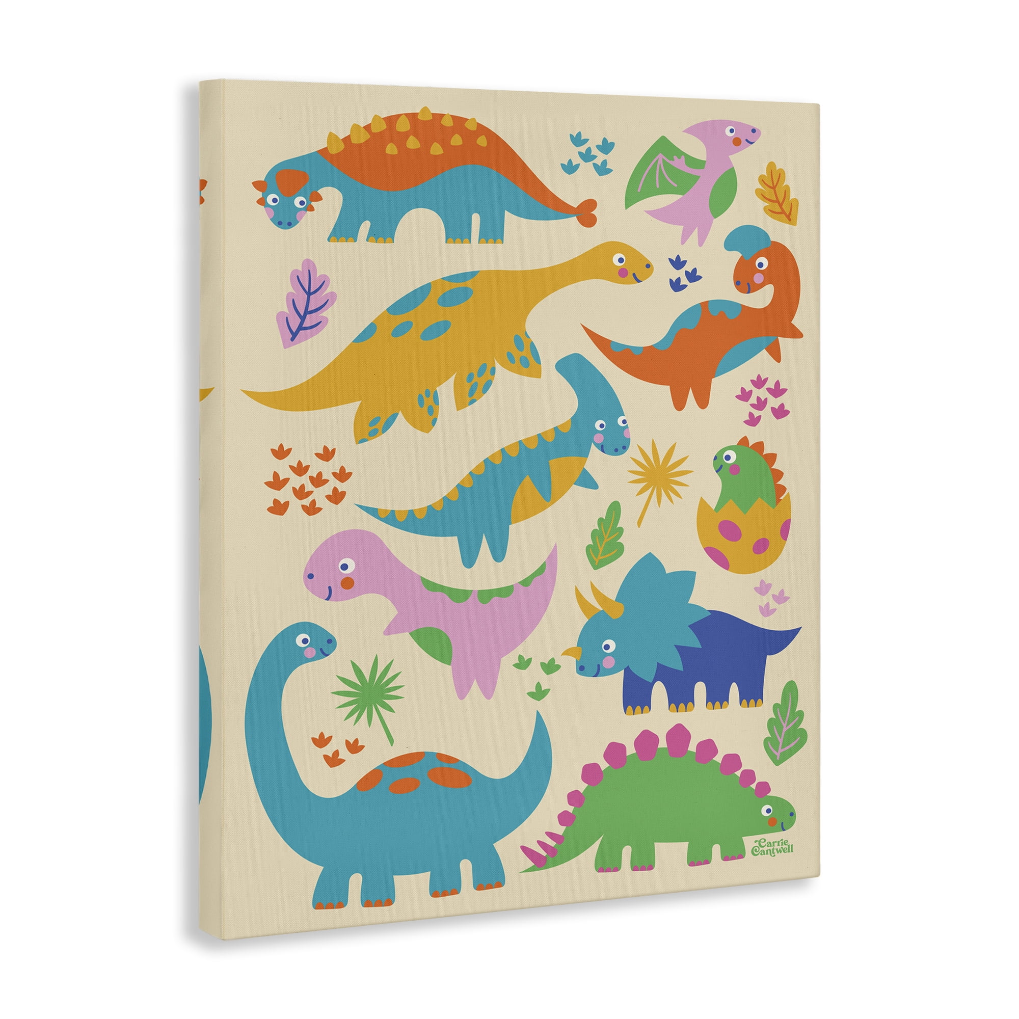 Stupell Industries Cute Whimsy Dinos Animals Painting Wrapped Canvas Art Print Wall Art, 16 x 20