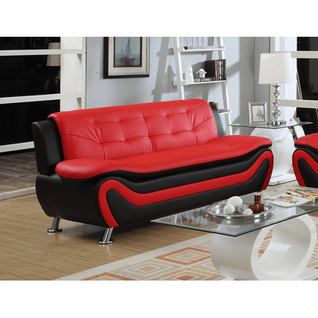 Frady Black and Red Faux Leather Modern Living Room