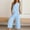 A_ Light Blue, variant on Women's Vacation 2 Piece Casual Set, Sleeveless Button Detail Crop Top High Waist Wide Leg Cropped Pants with Pockets Solid Beach Travel Outfit Yellow S