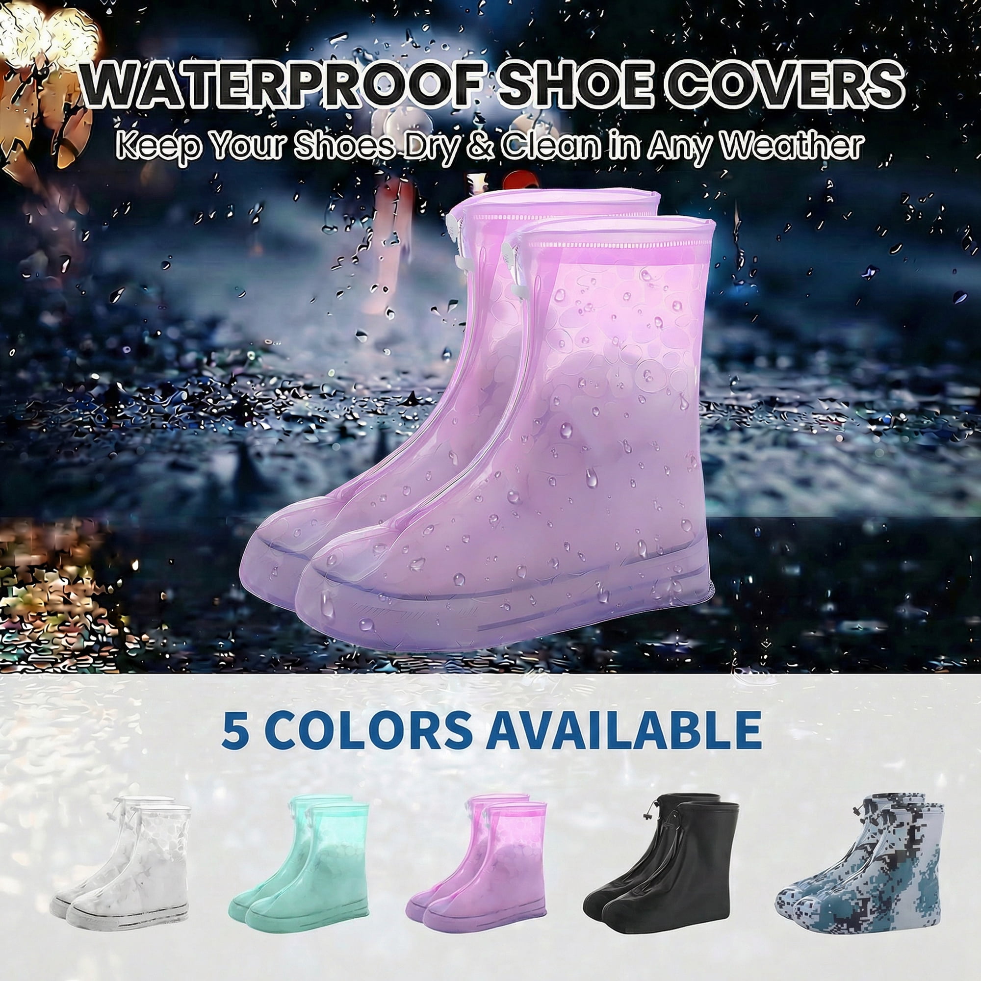 Unique Bargains Waterproof Shoe Covers Reusable Overshoes Pink MEDIUM