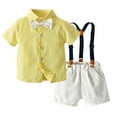 thumbnail image 2 of TUOBARR Set Clothes for Toddler Boy,Baby Boys Gentleman Outfit Suits,Infant Boys Short Pants Set, Short Sleeve Shirt+Suspender Pants+Bow Tie Yellow 4 Years, 2 of 5