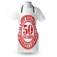 thumbnail image 3 of 50th Birthday Apron Grungy Display with Aged Rubber Stamp for Fifty Years Old Congratulation, Unisex Kitchen Bib Apron with Adjustable Neck for Cooking Baking Gardening, Vermilion White, by Ambesonne, 3 of 3