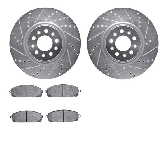 Dynamic Friction Company Front Brake Rotors-Drilled and Slotted-Silver with Ultimate Duty Performance Brake Pads 7402-42015