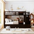 thumbnail image 2 of Twin Over Twin Bunk Bed, Wooden Bunk Bed with Twin Size Trundle and Ladder for Kids Teens Toddler, Space Saving Design Bed Frame with 3 Storage Stairs and Guardrails, No Box Spring Needed, Espresso, 2 of 7