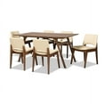 thumbnail image 2 of Baxton Studio Afton Mid-Century Modern Beige Faux Leather Upholstered and Walnut Brown Finished Wood 7-Piece Dining Set, 2 of 7