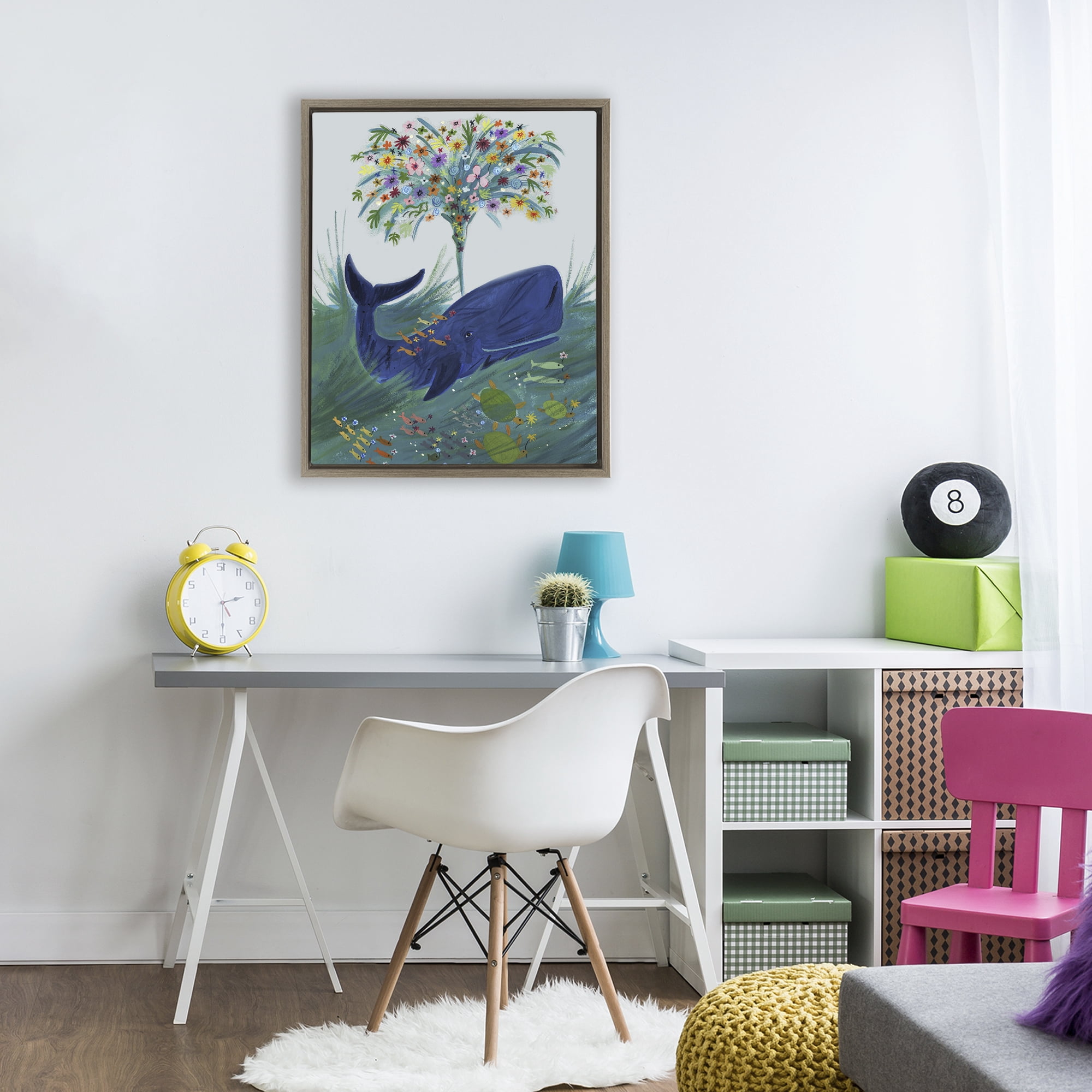 Stupell Industries A Flowery Whale Brown Framed Floater Canvas Wall Art, design by Kay Widdowson