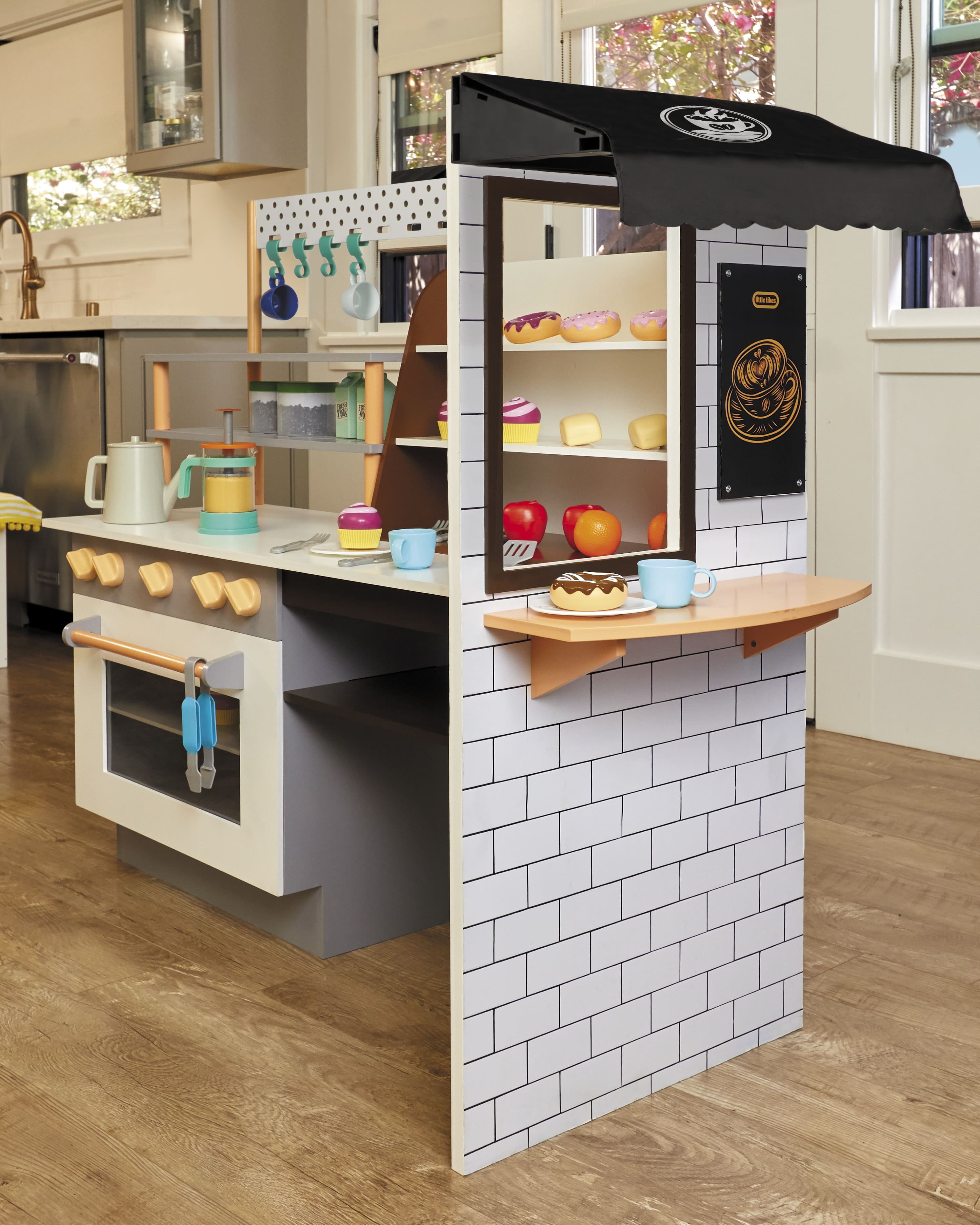 Little Tikes Real Wood Cafe & Bakery 20-Piece Wooden Pretend Play Kitchen Toys Playset, Realistic Lights & Sounds, Dual-Sided Play, Multi-Color, Kids Girls Boys Ages 3 4 5+