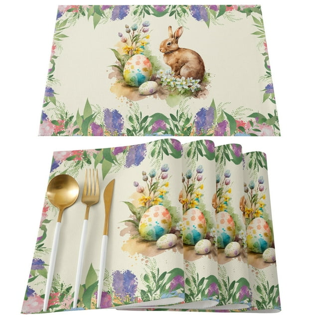 asddcavvf Easter Bunny Egg Pattern Linen Print Kitchen Dining Room Insulated Decorative Placemat(1)