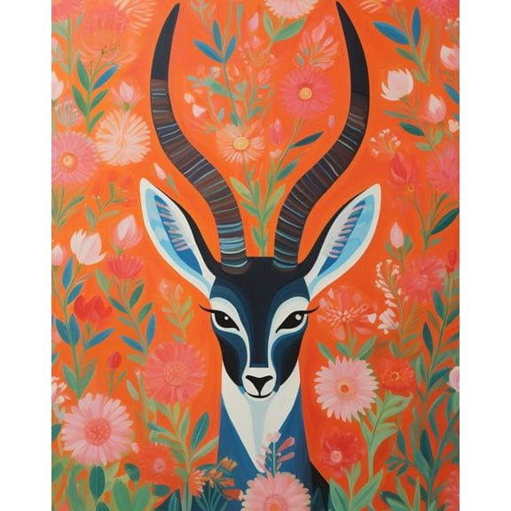 Paint by Numbers for Adults Kids Beginner Orange-Flowered Antelope DIY Acrylic Painting by Numbers Kits with Brushes Acrylic Pigment Home Decoration Gifts 16 x 20 inch