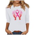 thumbnail image 2 of Alkepwun Breast Cancer Shirt for Women Love Heart Pink Ribbon Shirt Cancer Awareness T-Shirts Support Survival 3/4 Sleeve Tops, 2 of 4
