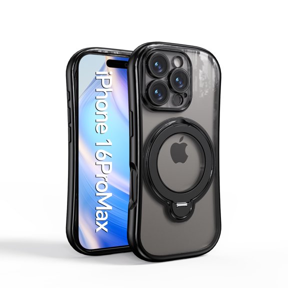 Case for iPhone 14 Pro with Lanyard Magnetic Ring Kickstand, Compatible with MagSafe, Plated Frame Clear Back Ultra Slim Shock-Absorbing Anti-Scratch Drop Protection Phone Case - Black