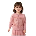 thumbnail image 1 of Suéter de cuello redondo para primavera y otoño e invierno para niñas, suéter con lazo en forma de corazón y botones de perlas, cárdigan de manga larga, suéter para niños, parte superior de poliéster, 1 of 7