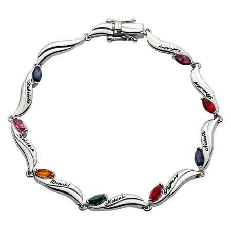 Silver Circular Bracelets - Family Jewelry Personalized Mother's Sterling Silver or 14K Gold over Silver Marquise Birthstone & Name Bracelet