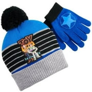 Toy Story 4 Toddler Hat and Gloves Boy, Ages 3-7, Blue Black and Gray Beanie Set