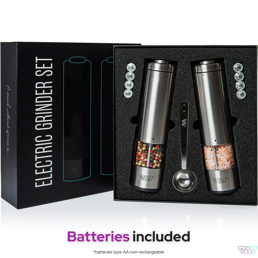 KSL Electric Salt and Pepper Grinder Set Battery Operated Auto Mill, Stainless Steel Automatic