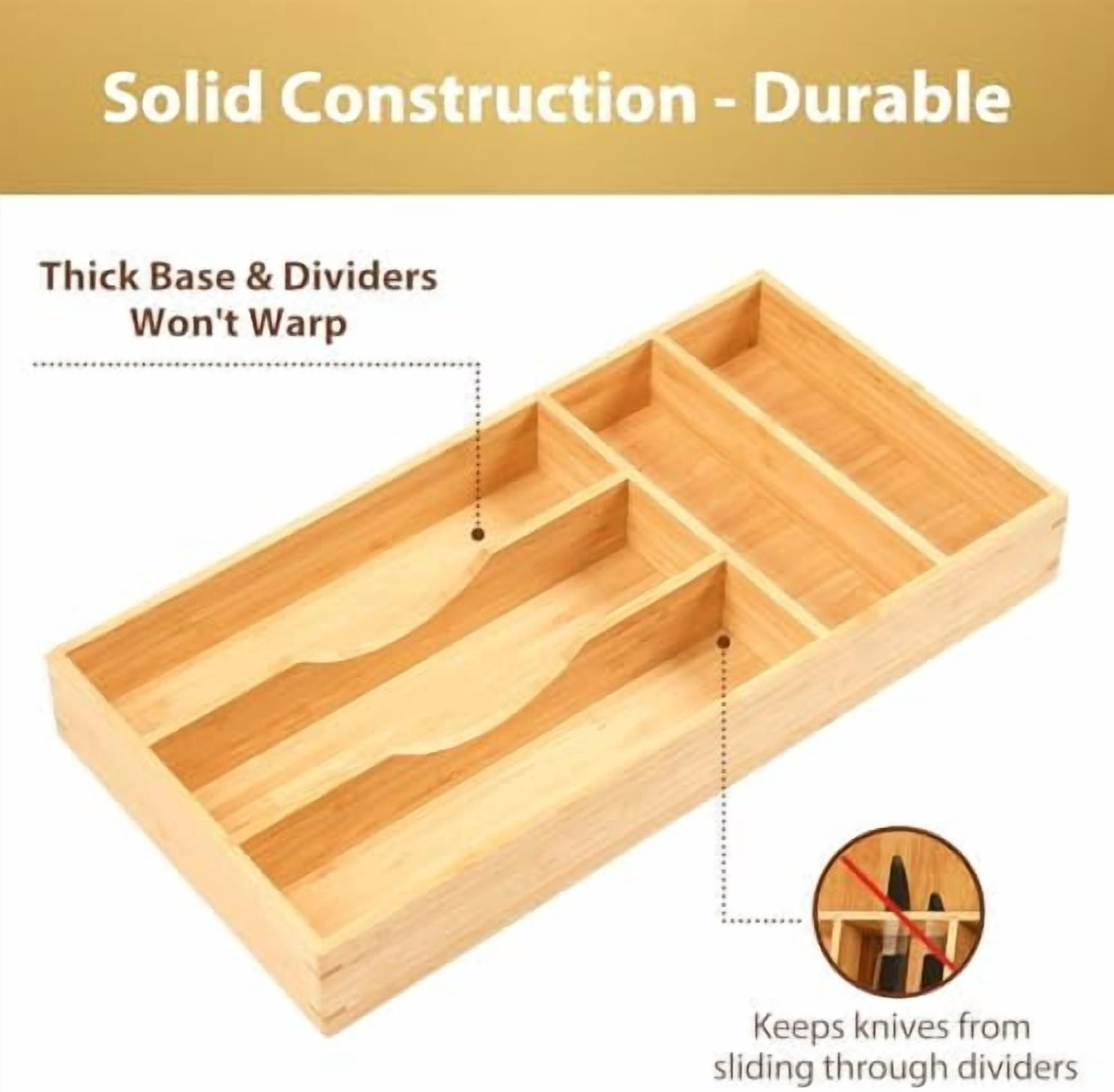 Bamboo Kitchen Drawer Organizer, 8 Inch Silverware Utensils Tray Holder for Small Drawer, Wood Caddy for Flatware Cutlery Knives