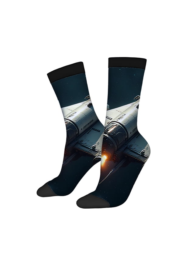 Four Seasons Universal Socks (2 Pairs) - Vibrant Space-Themed Design with Spacecraft & Glowing Unisex Trendy Mixed Color Socks for All Seasons
