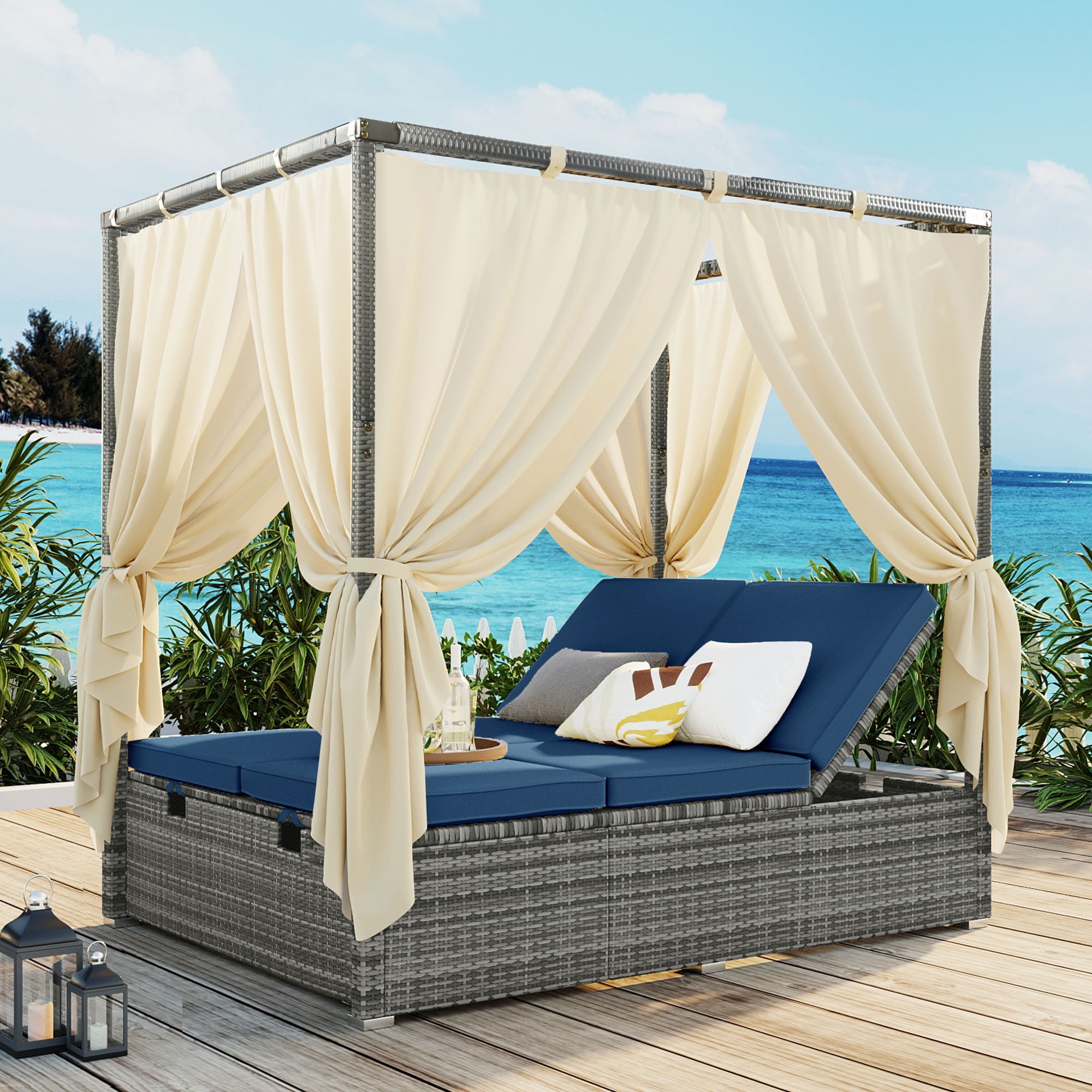 Rattan garden daybed with canopy outlet