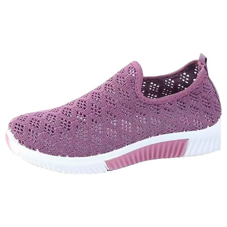 

Cathalem Women Hollow Platform Casual Shoes Solid Color Breathable Wedge Espadrilles Purple 37