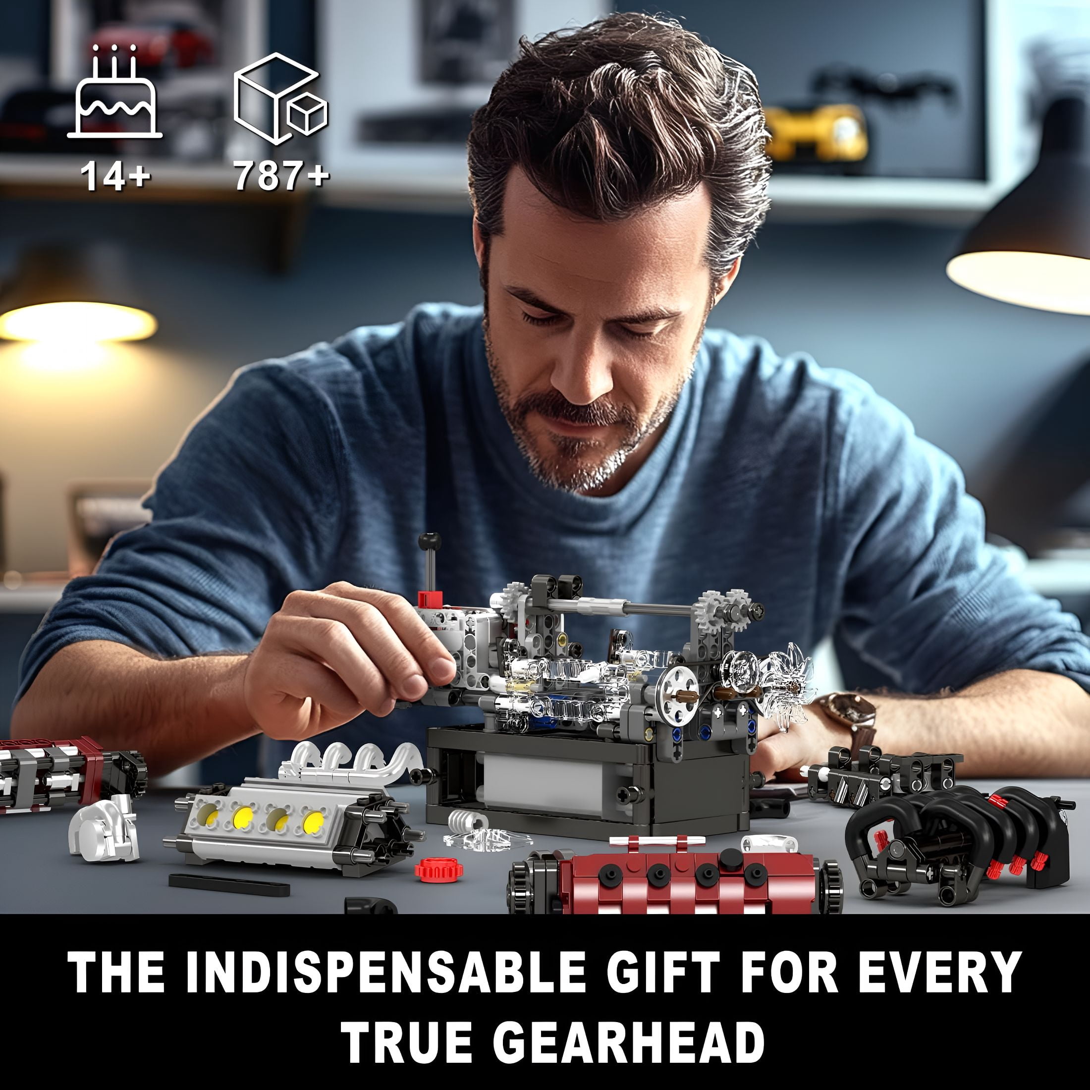 BESTSKY 2026 New 10227 V8 Engine Model Kit,787+Pcs Mini V8 Engine Kits That Runs,Build Your Own Car Model Engine with Gearshift&Motor,Building Blocks for Adults,Diy Construction Engineering Toy