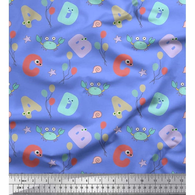 Soimoi Cotton Voile Fabric Crab,Balloons & Alphabets Kids Fabric Prints By Yard 56 Inch Wide