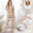 thumbnail image 4 of TSOVTHRID Pupre Dandelion Lavender Print Pajama Set for Women Soft Short Sleeve Pajama with Long Pants Breathable Nightwear, XL, 4 of 7