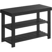 "3-Tier Bamboo Shoe Rack Bench - Entryway Storage Organizer, 286 lb Capacity, 11.3 x 27.6 x 17.8 Inches, Black - for Hallway, Bathroom, Bedroom"