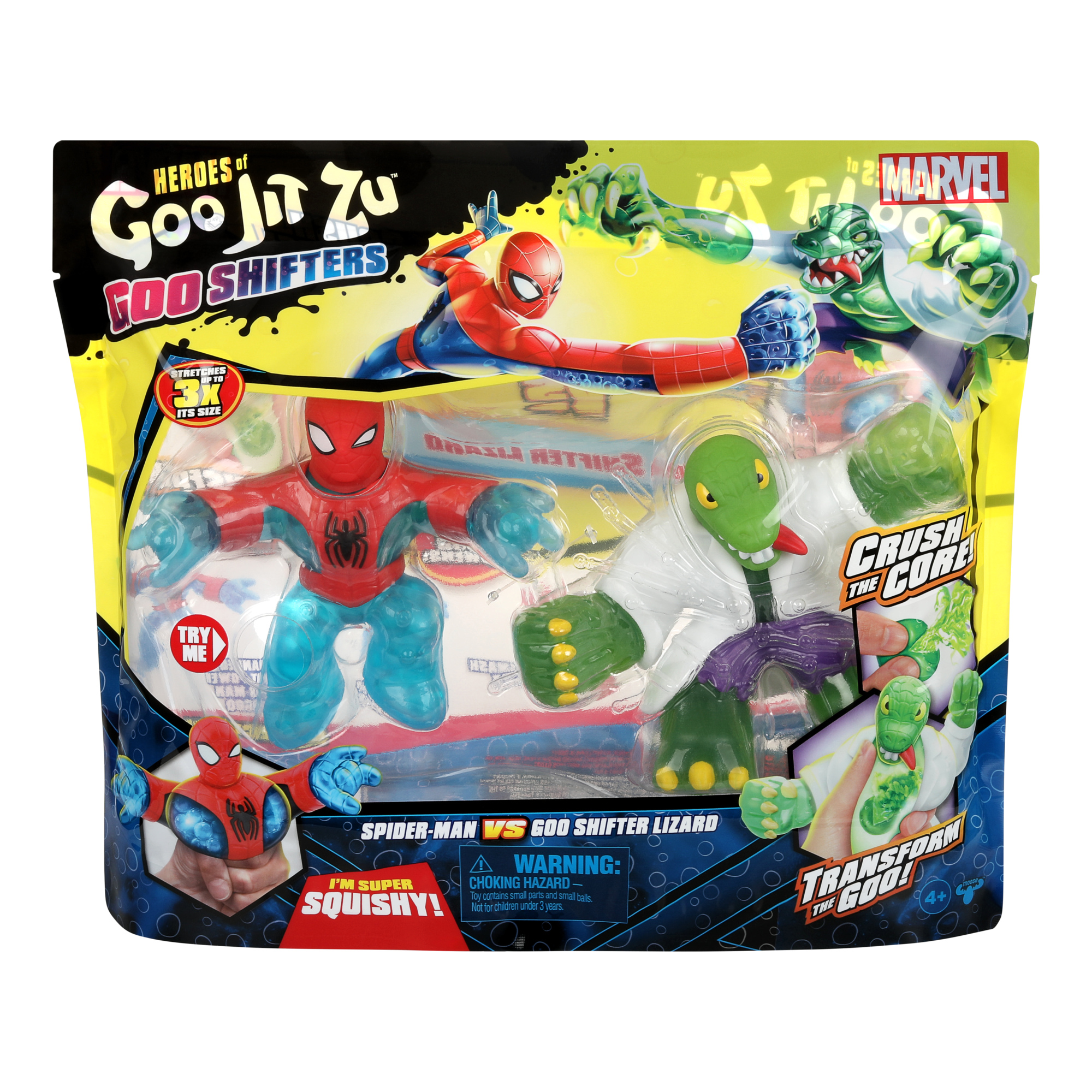 Heroes of Goo Jit Zu Marvel Goo Shifters Spider-Man VS Lizard, 2 Squishy 4.5" Figures, Ages 4+