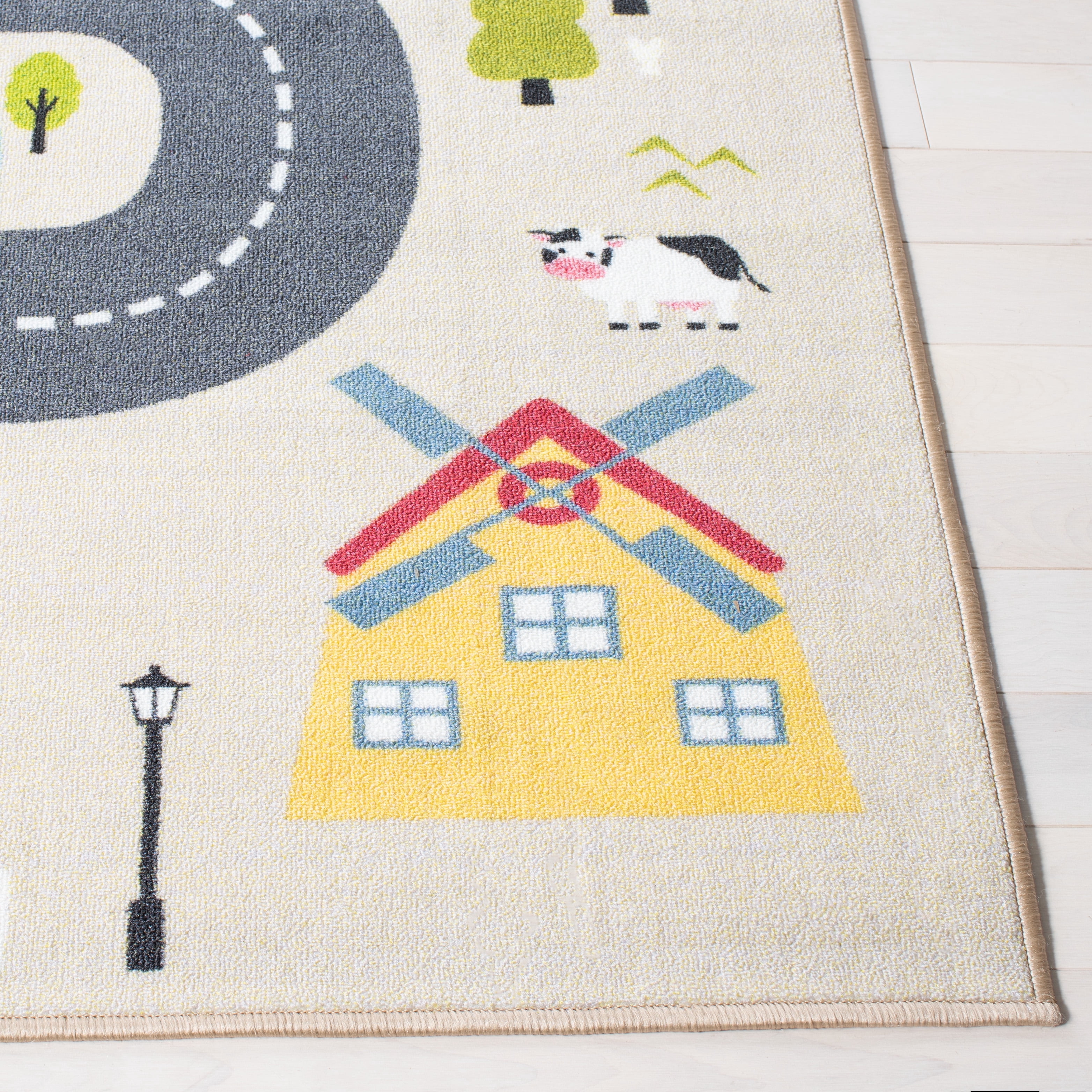 SAFAVIEH Kids Playhouse Windy Roads Machine Washable Area Rug, Beige/Green, 7'9" x 10'
