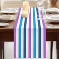 thumbnail image 3 of Blue Purple Stripe 90 Inch Table Runner, Gradient Geometric Vertical Striped Farmhouse Dresser Scarf Cotton & Linen Tablerunner for Dining/Kitchen Island/Holiday Party Décor 13" x 90", 3 of 9