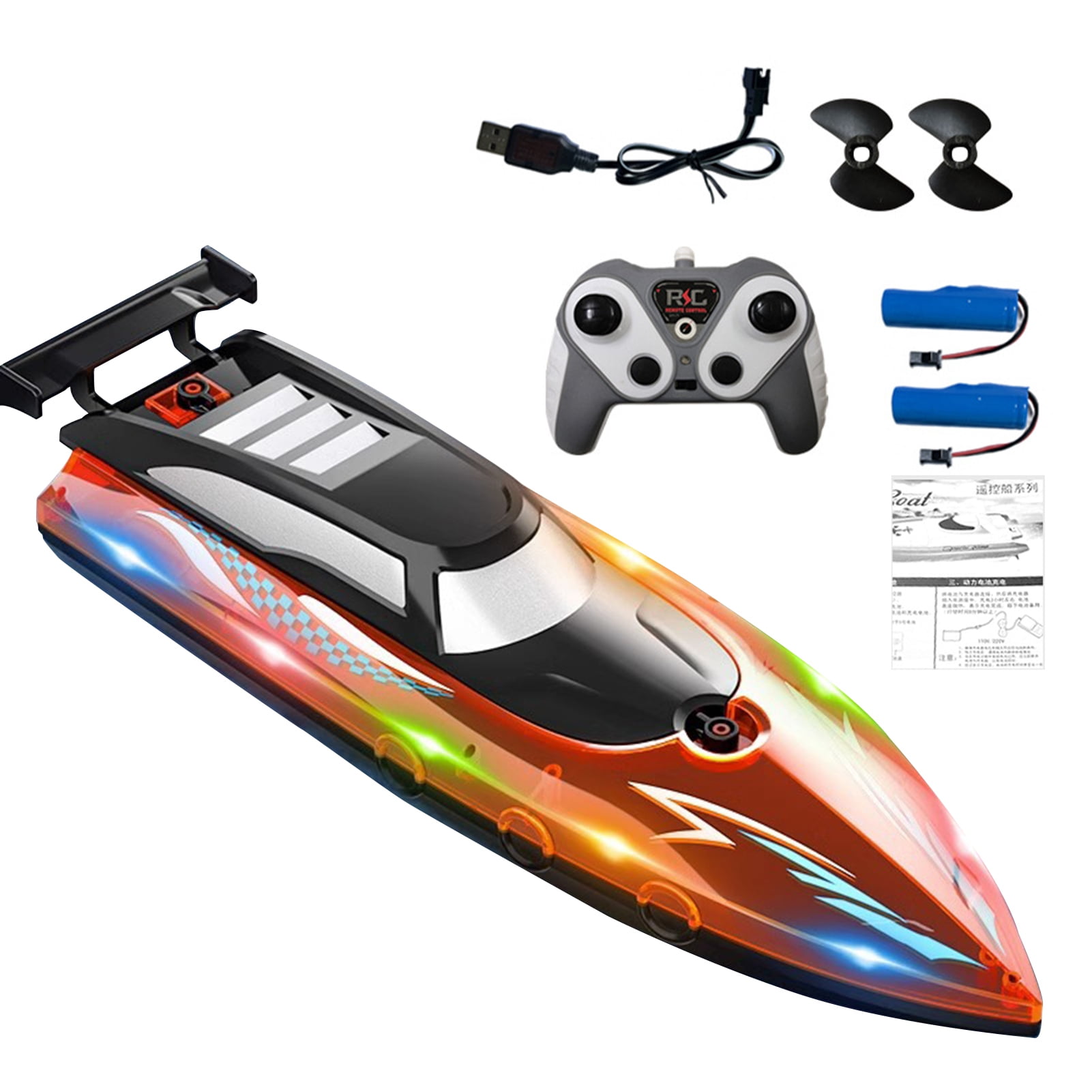 BAELLERT 1 Set Remote Control Boat Waterproof Electric RC Boat Toy with Colorful LED Lights for Outdoor Activity