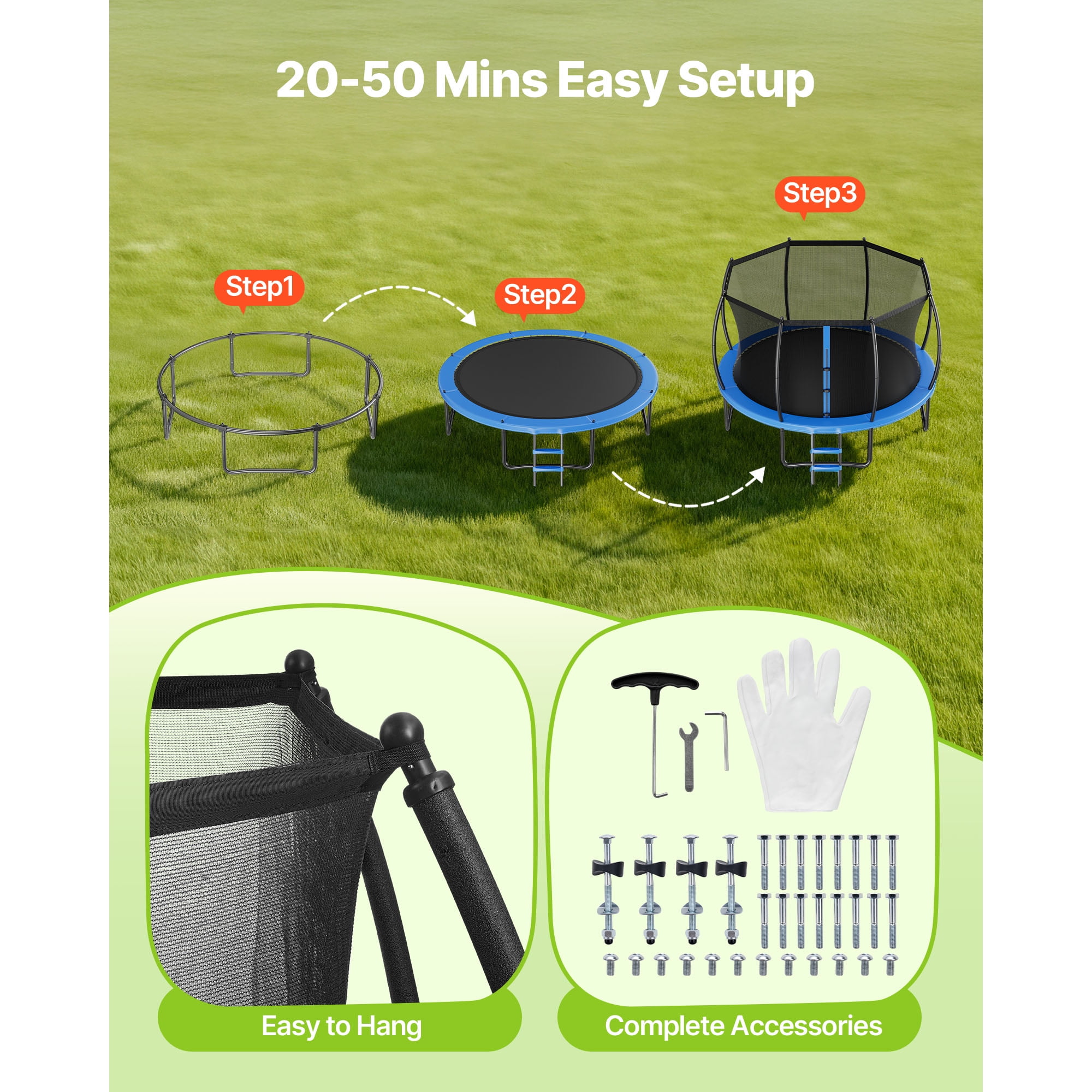 KFFKFF 14FT Outdoor Trampoline with Safety Enclosure, Durable Recreational Trampoline for Kids and Adults, ASTM Certified, 450 lbs Weight Limit, Rust-Resistant Design for Backyard Use