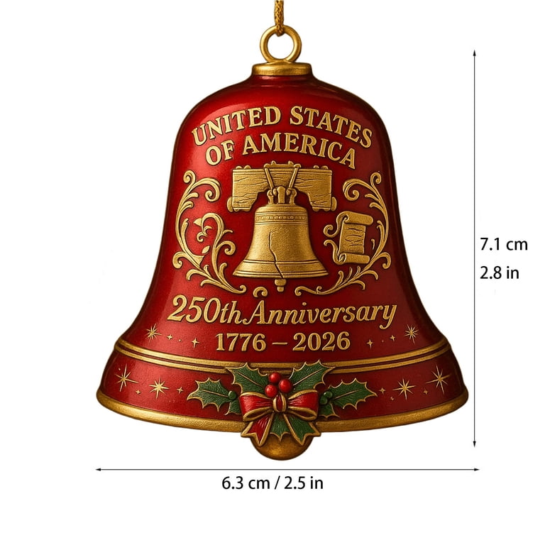 USA 250th Anniversary 3D Bell Ornament 4th of July Patriotic Metal