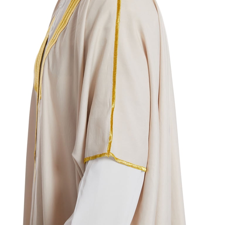 Thobe Uomo Colletto Nehru Blu Scuro XL - Abito Islamico In Cotone Ricamato
