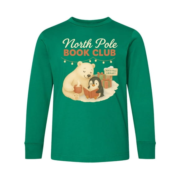 Inktastic North Pole Book Club Christmas Polar Bear and Penguin Long Sleeve Youth T-Shirt