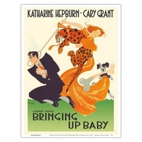 Bringing Up Baby (L’Impossible Monsierur Bébé) - Starring Katharine Hepburn Cary Grant - Vintage French Movie Poster by Bernard Lacy c.1938 - Master Art Print (Unframed) 9in x 12in