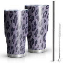 30oz Leopard Pattern Purple Tumblers Stainless Steel Tumbler with Lid and Straw,Vacuum Insulated Double Wall Travel Tumbler Cups Mug with Cleaning Brush for Coffee,Tea