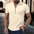 thumbnail image 2 of dazeni Mens Summer Linen T Shirts Lightweight Slim Fit Button Down Henley Shirts Solid Casual short Sleeve Tops Lightweight Beach Vacation Outfits Beige Medium, 2 of 6