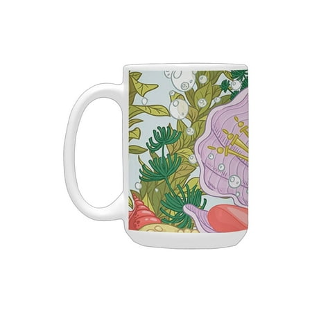 

Pearls Decoration Cute Princess Pearl in Clam with Crown Tiara Reef Cartoon Print Baby Girl Nursery Ceramic Mug (15 OZ) (Made In USA)