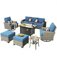 thumbnail image 2 of Ovios 9 Pieces Outdoor Patio Furniture with Gas Propane Fire Pit Table All-Weather Rattan Wicker Conversation Set with Swivel Rocking Chair & Ottoman for Backyard, 2 of 9