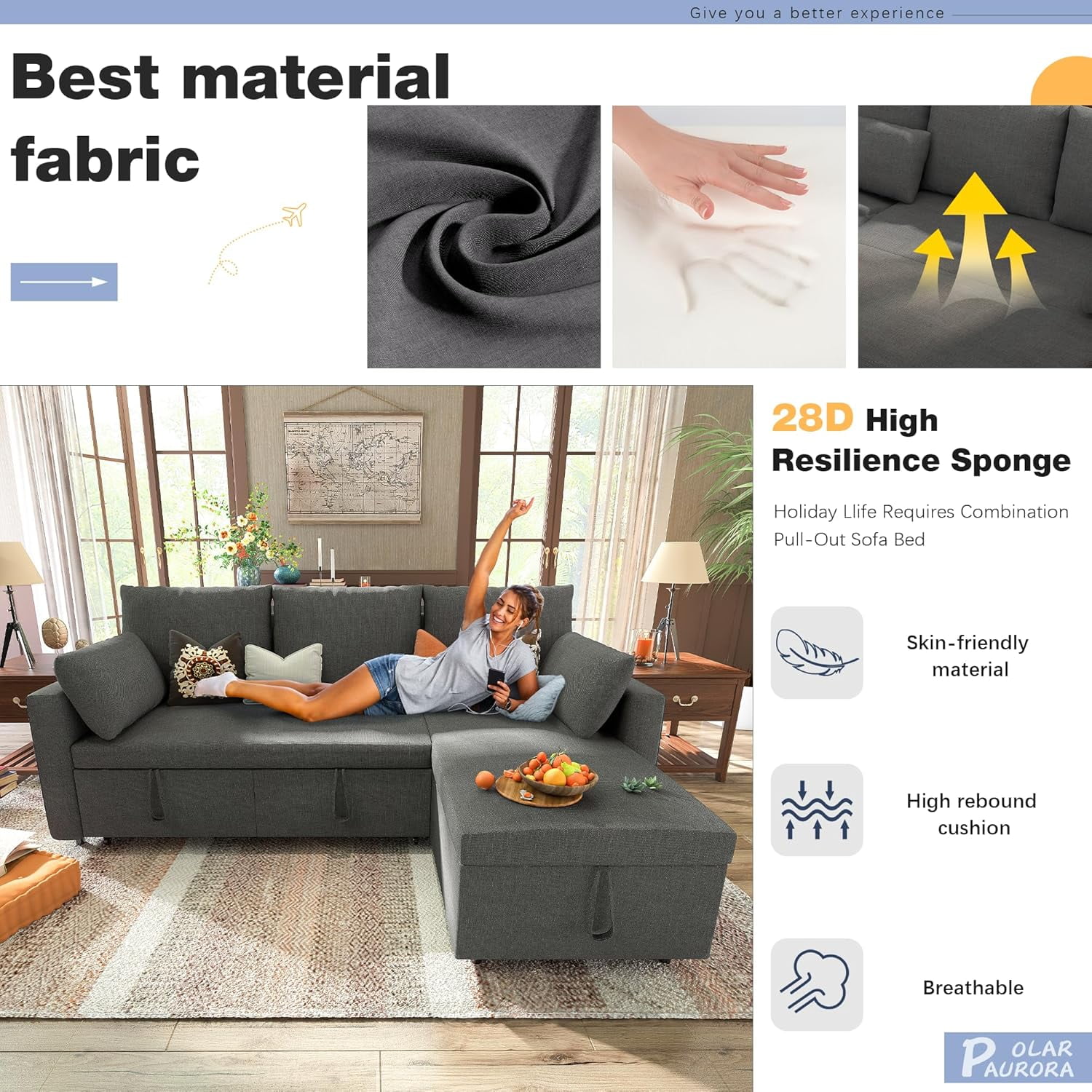 Betisef Sleeper Soft Bed,Pull Out Couch Bed with Storage Chaise,Iron Frame Soft Futon Sofa,Convertible Sleeper Couch for Living Room/Apartment/Office. (Corduroy L-Shape, Beige)